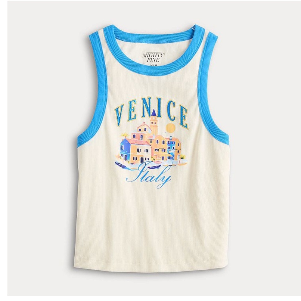 Mighty Fine Cream and Blue Venice Graphic Tank size L